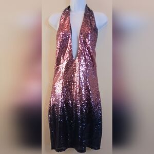 Gorgeous Sexy Sequin Halter Dress M New Years Eve Party Cocktail Pink Black